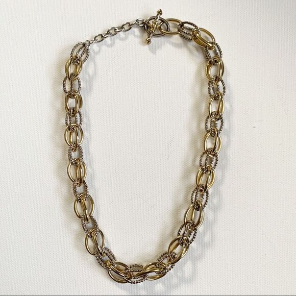 STATEMENT Round Silver & Gold Tone Chain Necklace - Picture 1 of 5